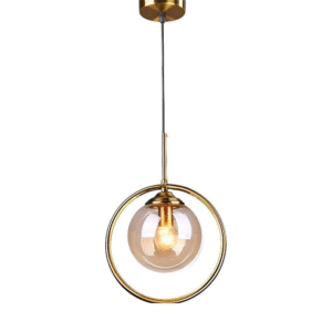 Diamond Electricals Amber Glass Pendant Light with copper-gold finish.