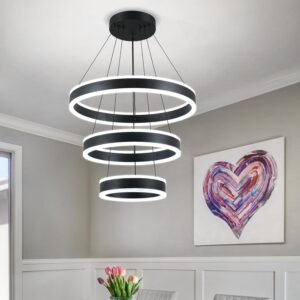 Diamond Electricals black Modern Dual-Ring LED Chandelier.