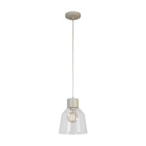 Diamond Electricals Gray French Country Pendant Light with a clear glass bell shade.